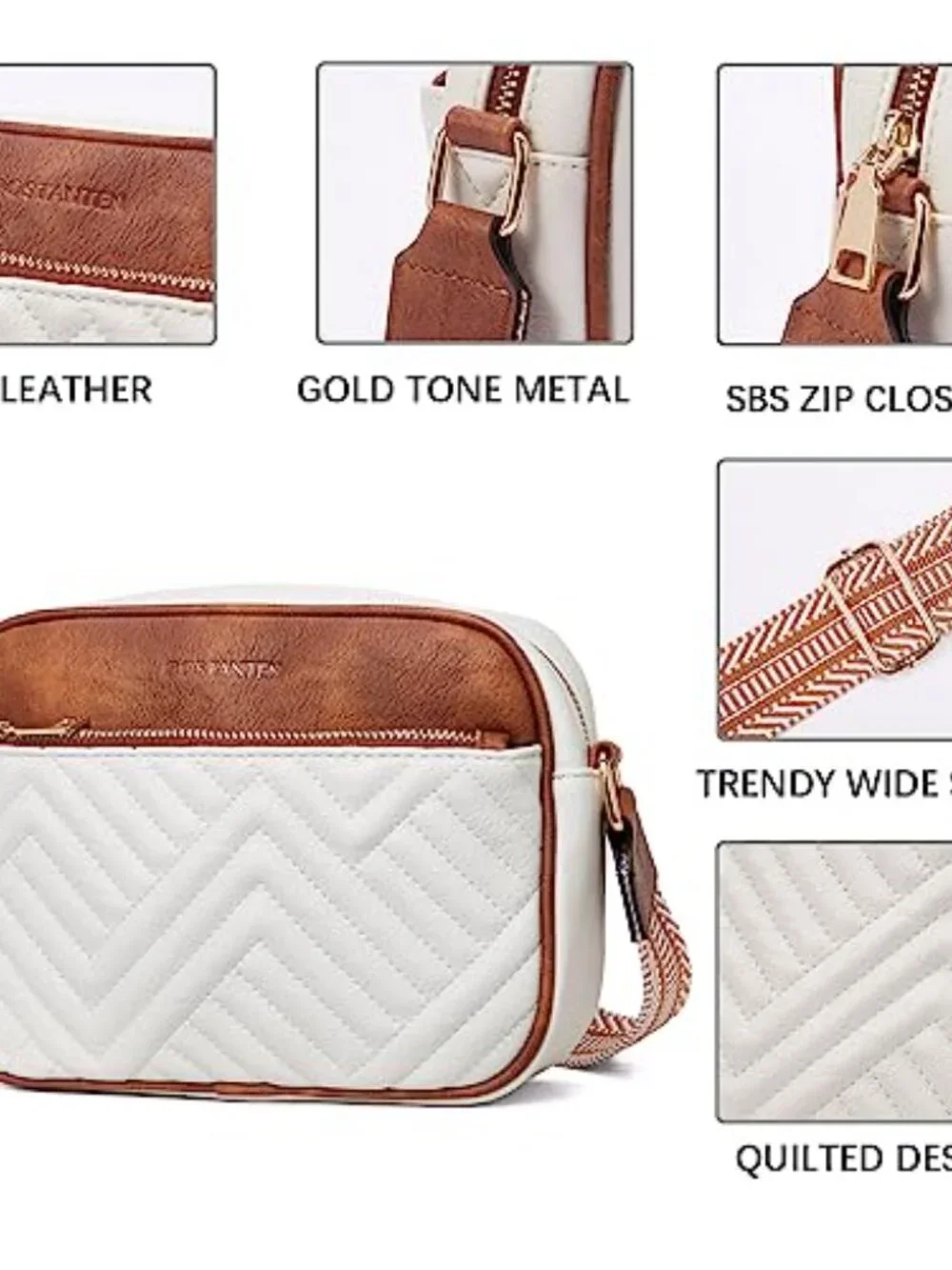 Quilted Vegan Leather Crossbody Bag with Wide Strap